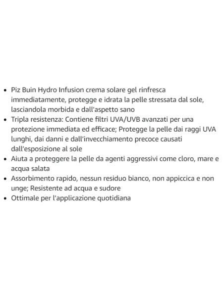 piz buin hydro infusion sun gel cream 150ml spf50 rinfresca protegge idrata: tuttocasashop.live: igiene e cura della persona