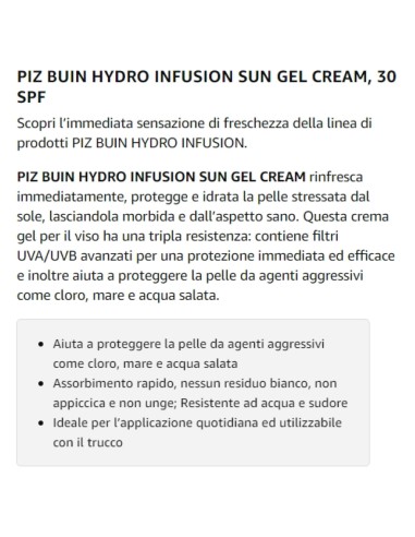 piz buin hydro infusion sun gel cream 150ml spf50 rinfresca protegge idrata: tuttocasashop.live: igiene e cura della persona
