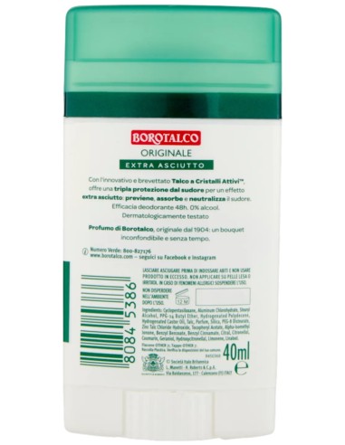 borotalco deodorante stick 40ml - original 48h - talco a cristalli attivi: tuttocasashop.live: igiene e cura della persona