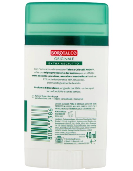 borotalco deodorante stick 40ml - original 48h - talco a cristalli attivi: tuttocasashop.live: igiene e cura della persona