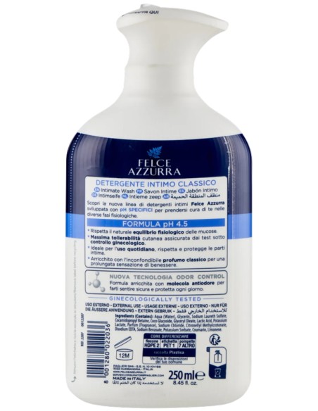 felce azzurra detergente intimo - 250ml - classico ph 4.5 igiene quotidiana: tuttocasashop.live: igiene e cura della persona