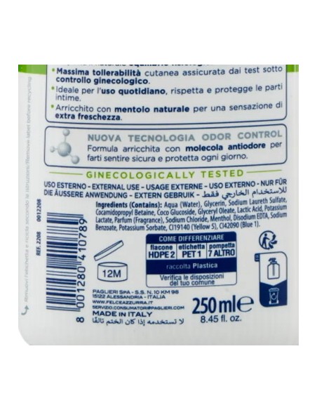 felce azzurra detergente intimo - 250ml - fresco ph 4.5 freschezza naturale: tuttocasashop.live: igiene e cura della persona