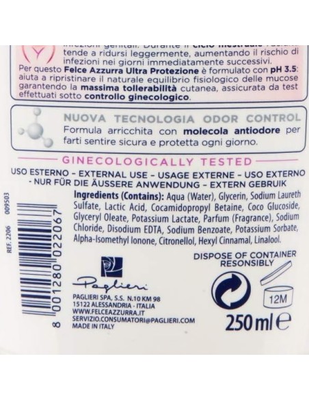 felce azzurra detergente intimo - 250ml - ultra protezione ph 3.5 - ciclo: tuttocasashop.live: igiene e cura della persona