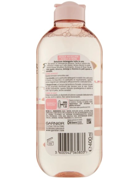 garnier skin active acqua micellare - 400ml - illuminante- acqua di rose: tuttocasashop.live: igiene e cura della persona