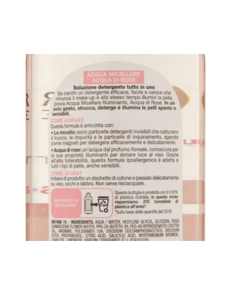 garnier skin active acqua micellare - 400ml - illuminante- acqua di rose: tuttocasashop.live: igiene e cura della persona