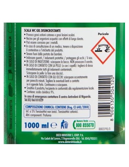 scala wc gel disincrostante - 1 litro - igienizzante - anticalcare: tuttocasashop.live: pulizia e cura della casa