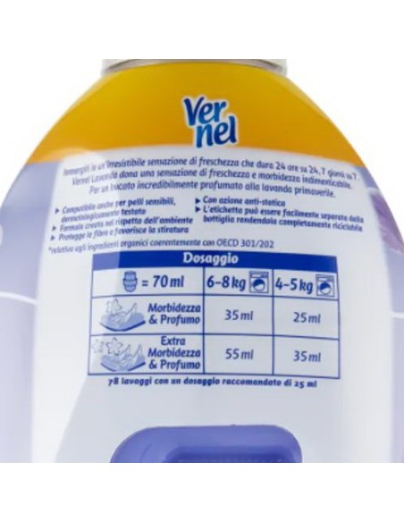 vernel ammorbidente concentrato - 78 lavaggi - 1950ml - lavanda: tuttocasashop.live: prodotti per bucato e tessuti