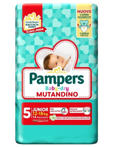pampers baby dry mutandino - taglia 5 junior 12-18kg - 14 pezzi: tuttocasashop.live: igiene e cura della persona
