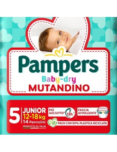 pampers baby dry mutandino - taglia 5 junior 12-18kg - 14 pezzi: tuttocasashop.live: igiene e cura della persona