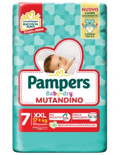 pampers baby dry mutandino - taglia 7 xx large xxl 17+kg - 13 pezzi: tuttocasashop.live: igiene e cura della persona