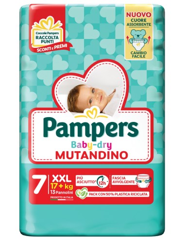 pampers baby dry mutandino - taglia 7 xx large xxl 17+kg - 13 pezzi: tuttocasashop.live: igiene e cura della persona