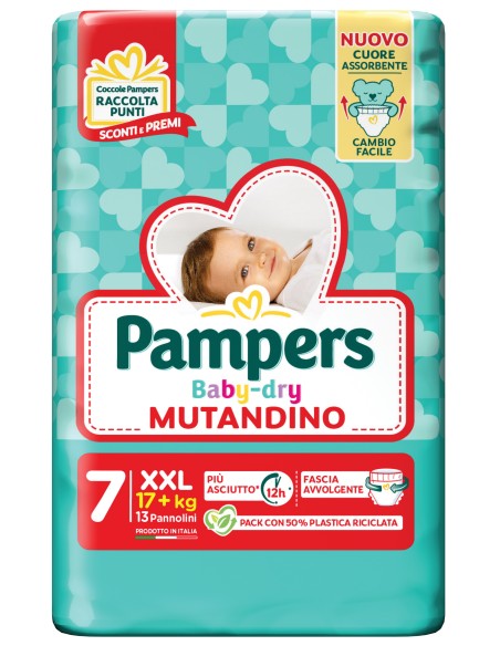 pampers baby dry mutandino - taglia 7 xx large xxl 17+kg - 13 pezzi: tuttocasashop.live: igiene e cura della persona