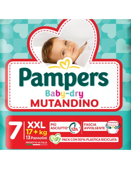 pampers baby dry mutandino - taglia 7 xx large xxl 17+kg - 13 pezzi: tuttocasashop.live: igiene e cura della persona