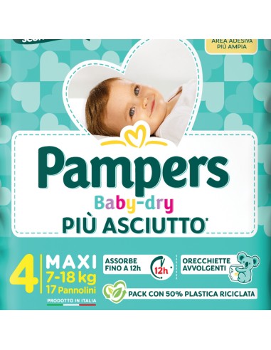pampers pannolini baby-dry - taglia 4 maxi 7-18kg - 17 pezzi: tuttocasashop.live: igiene e cura della persona