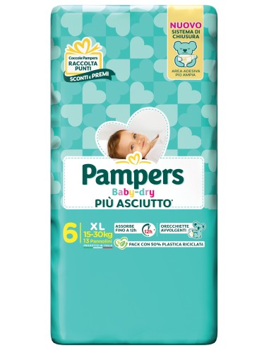 pampers pannolini baby-dry - taglia 6 extra large xl 15-30kg - 13 pezzi: tuttocasashop.live: igiene e cura della persona