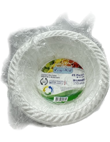 25 ciotole in plastica riutilizzabili - 500cc - diametro 17cm - bianco: tuttocasashop.live: carta & monouso