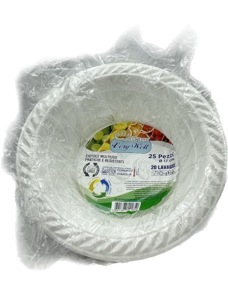 25 ciotole in plastica riutilizzabili - 500cc - diametro 17cm - bianco: tuttocasashop.live: carta & monouso