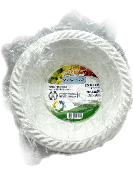 25 ciotole in plastica riutilizzabili - 500cc - diametro 17cm - bianco: tuttocasashop.live: carta & monouso