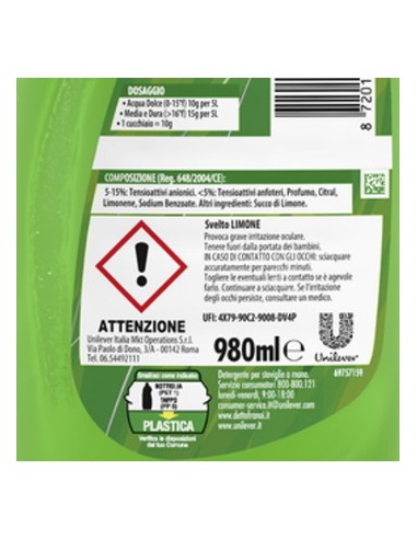 svelto detersivo per piatti e stoviglie - 980ml - limone: tuttocasashop.live: pulizia e cura della casa