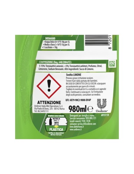 svelto detersivo per piatti e stoviglie - 980ml - limone: tuttocasashop.live: pulizia e cura della casa