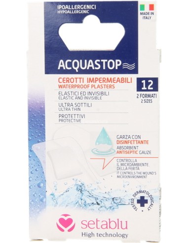 setablu 12 cerotti acquastop resistenti all'acqua - 10pz 7x2cm - 2pz 4x4cm: tuttocasashop.live: igiene e cura della persona