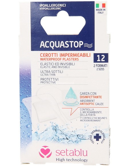 setablu 12 cerotti acquastop resistenti all'acqua - 10pz 7x2cm - 2pz 4x4cm: tuttocasashop.live: igiene e cura della persona