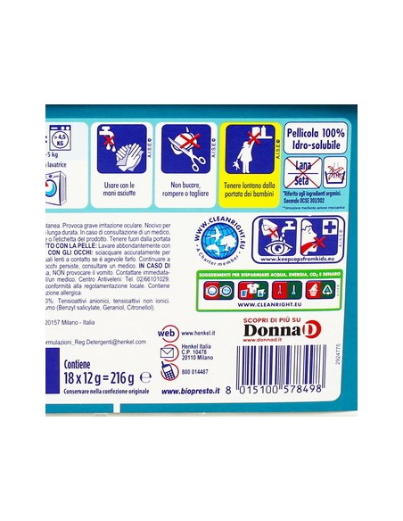 bio presto power caps detersivo lavatrice - 18 capsule - igiene e freschezza: tuttocasashop.live: prodotti per bucato e tessuti
