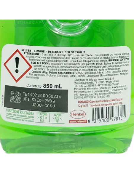nelsen detersivo per piatti - 850ml - limone: tuttocasashop.live: pulizia e cura della casa