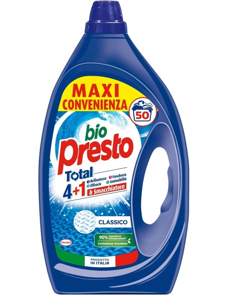 bio presto detersivo lavatrice liquido 50 lavaggi 2250ml - classico: tuttocasashop.live: prodotti per bucato e tessuti