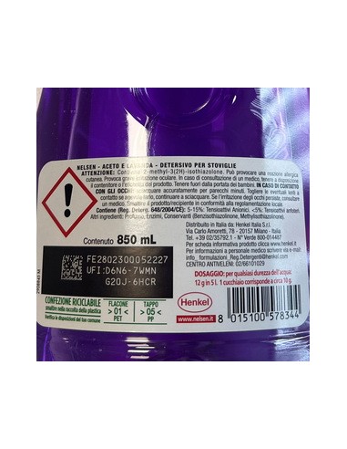 nelsen detersivo per piatti - 850ml - aceto & lavanda: tuttocasashop.live: pulizia e cura della casa