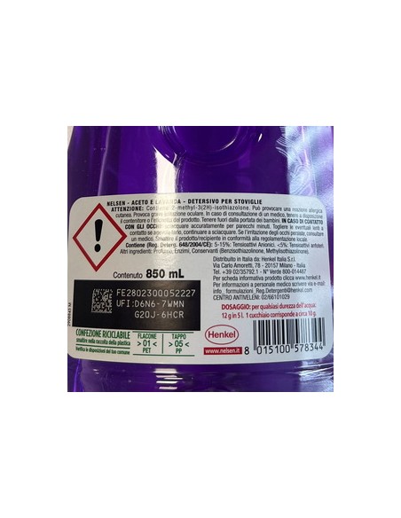 nelsen detersivo per piatti - 850ml - aceto & lavanda: tuttocasashop.live: pulizia e cura della casa