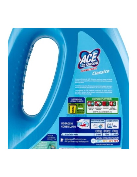 ace detersivo lavatrice liquido - 21 lavaggi - 1050ml - classico: tuttocasashop.live: prodotti per bucato e tessuti