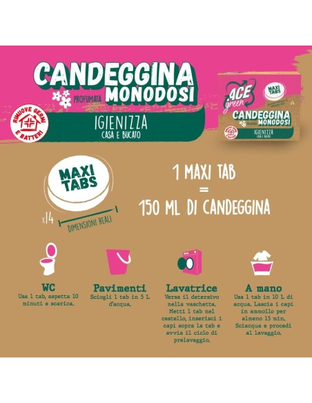 ace green candeggina profumata monodosi 14 tabs - igienizza casa e bucato: tuttocasashop.live: prodotti per bucato e tessuti