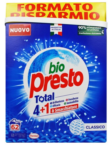 bio presto detersivo lavatrice in polvere fustone - 62 misurini - 3100g: tuttocasashop.live: prodotti per bucato e tessuti