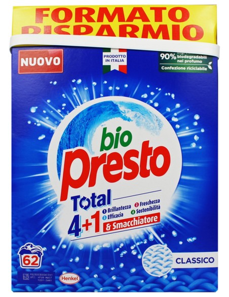 bio presto detersivo lavatrice in polvere fustone - 62 misurini - 3100g: tuttocasashop.live: prodotti per bucato e tessuti