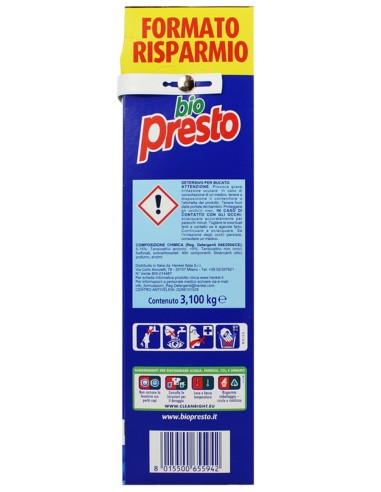 bio presto detersivo lavatrice in polvere fustone - 62 misurini - 3100g: tuttocasashop.live: prodotti per bucato e tessuti