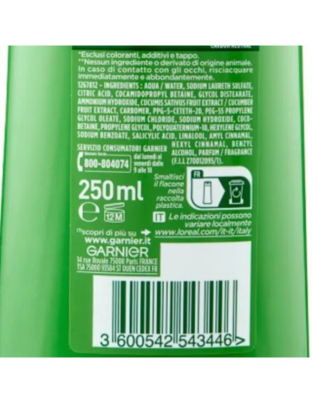 fructis shampoo - 250ml - cucumber fresh - purificante capelli grassi: tuttocasashop.live: igiene e cura della persona
