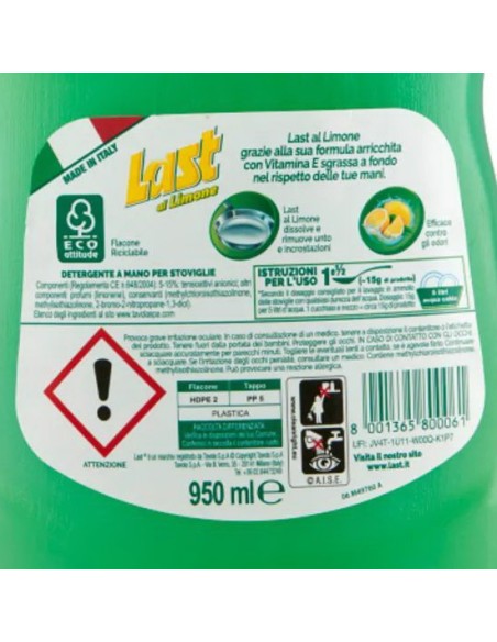 last detersivo a mano per piatti e stoviglia - 950ml - limone - 64 lavaggi: tuttocasashop.live: pulizia e cura della casa
