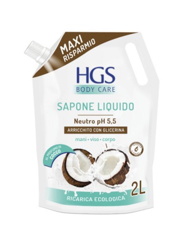 hgs sapone liquido maxi ecoricarica busta - 2 litri - cocco: tuttocasashop.live: igiene e cura della persona