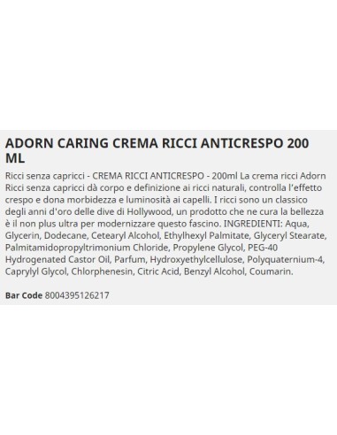 adorn vintage crema - 200ml - ricci senza capricci - anticrespo: tuttocasashop.live: igiene e cura della persona
