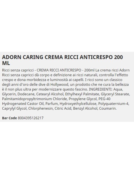 adorn vintage crema - 200ml - ricci senza capricci - anticrespo: tuttocasashop.live: igiene e cura della persona