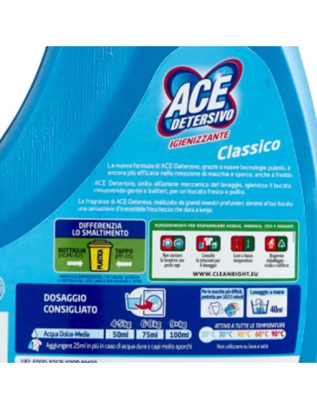 ace detersivo lavatrice liquido - 27 lavaggi - 1350ml - classico: tuttocasashop.live: prodotti per bucato e tessuti