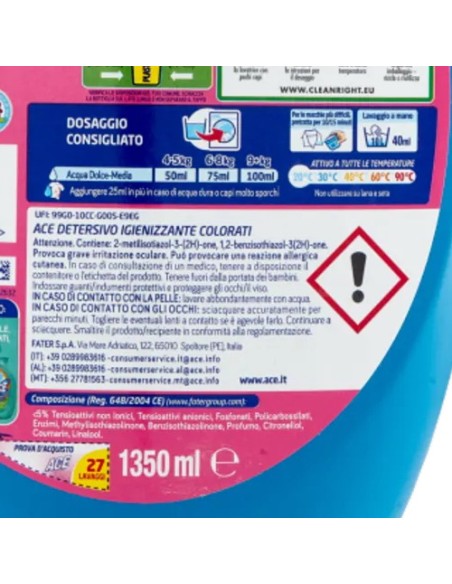 ace detersivo lavatrice liquido - 27 lavaggi - 1350ml - color: tuttocasashop.live: prodotti per bucato e tessuti