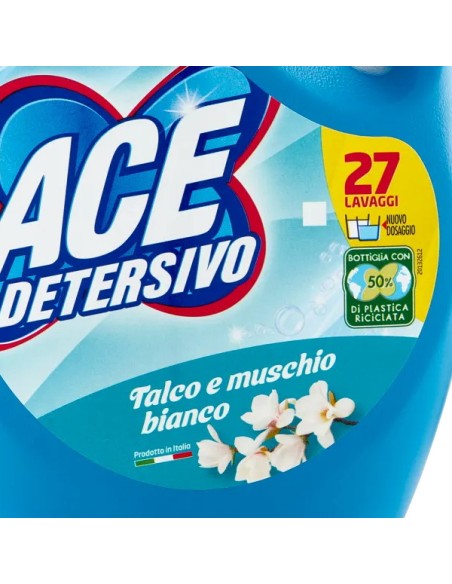 ace detersivo lavatrice liquido - 27 lavaggi - 1350ml - talco e muschio b.: tuttocasashop.live: prodotti per bucato e tessuti