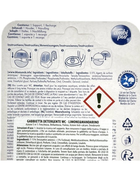 ambipur tavoletta deodorante e igienizzante wc - 55ml - lemon & mandarin: tuttocasashop.live: pulizia e cura della casa