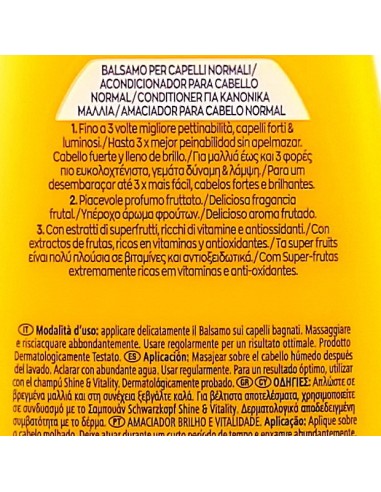 schwarzkopf testanera balsamo 200ml - lucentezza & vitalita' capelli normali: tuttocasashop.live: igiene e cura della persona
