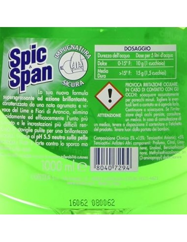 spic&span detersivo per piatti 1l - lime e fiori d'arancio: tuttocasashop.live: pulizia e cura della casa