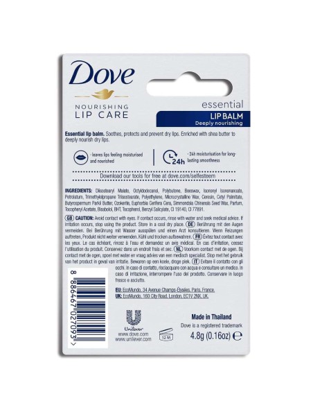 dove balsamo labbra stick 4.8g - nourishing lip care - essential intensiv: tuttocasashop.live: igiene e cura della persona