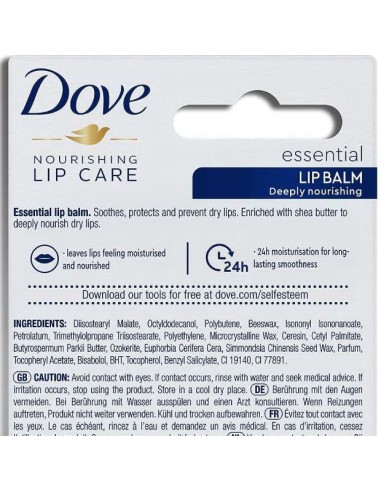dove balsamo labbra stick 4.8g - nourishing lip care - essential intensiv: tuttocasashop.live: igiene e cura della persona