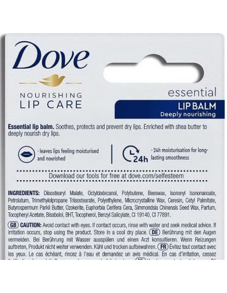dove balsamo labbra stick 4.8g - nourishing lip care - essential intensiv: tuttocasashop.live: igiene e cura della persona